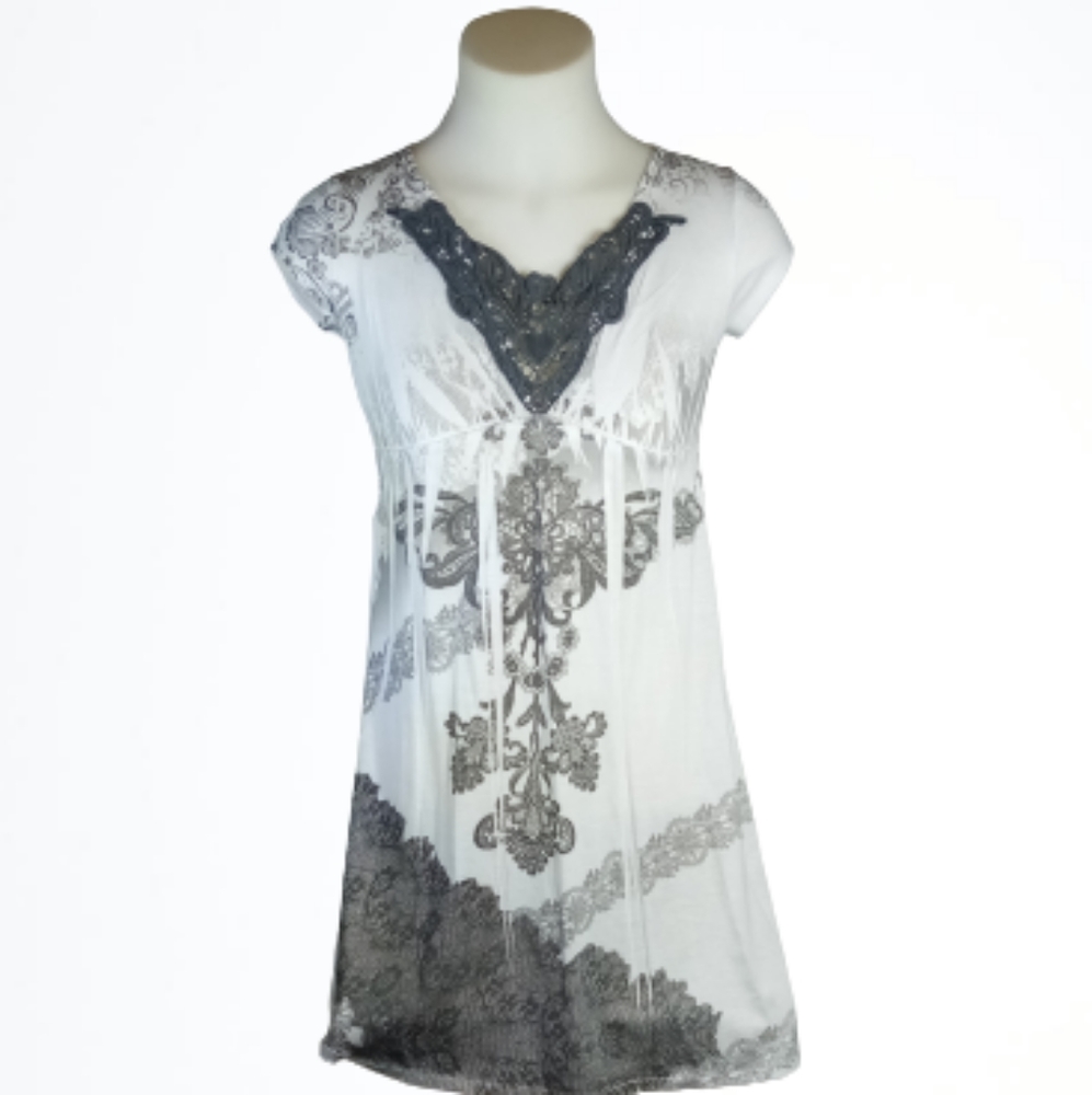 Expresso White Gray Lace Mini Dress Sz Small